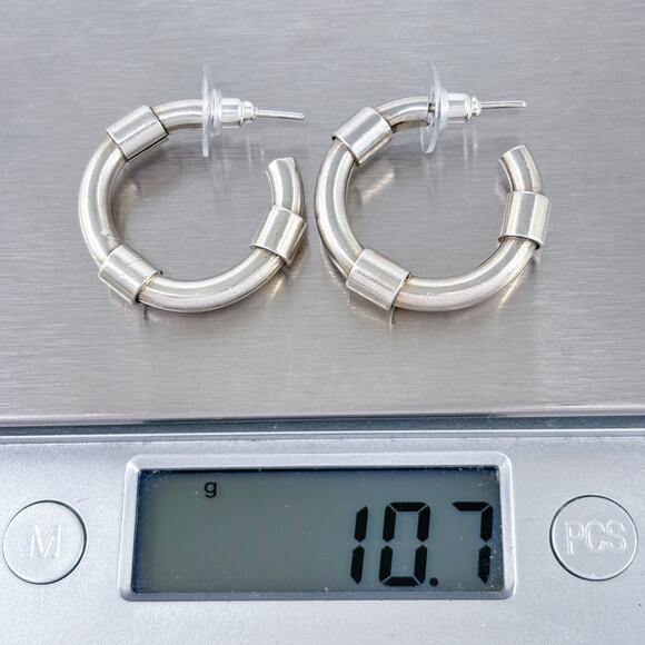 Estate Sterling Silver 925 Chunky Segment Hoop Earrings - Picture 6 of 6